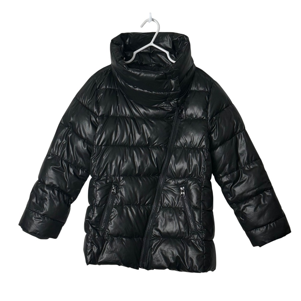 Gap Kids Black Shiny Moto Puffer Jacket Size S 6-7 Winter Coat